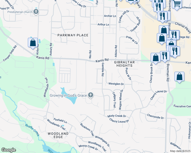 map of restaurants, bars, coffee shops, grocery stores, and more near 1400 Westhampton Drive in Little Rock