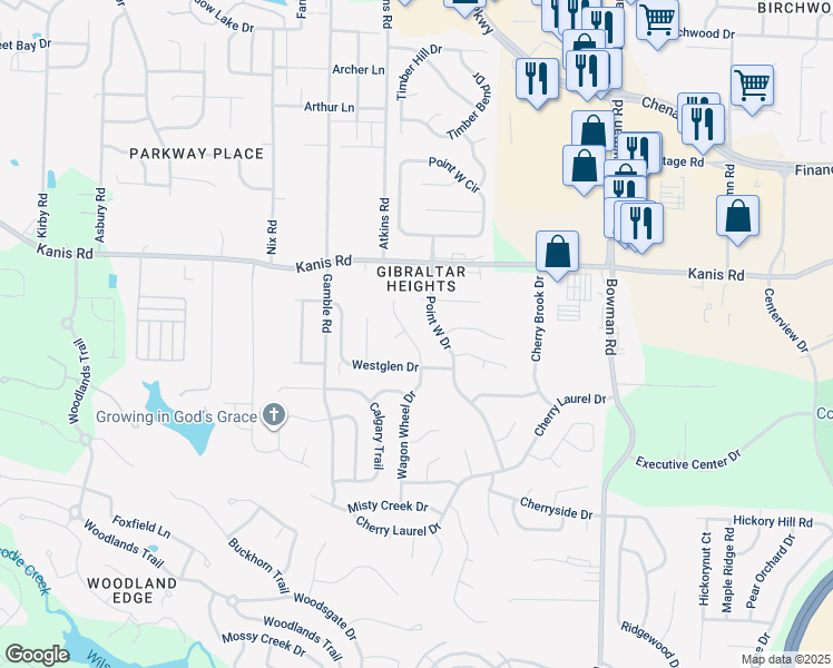 map of restaurants, bars, coffee shops, grocery stores, and more near 11 Wagon Wheel Court in Little Rock