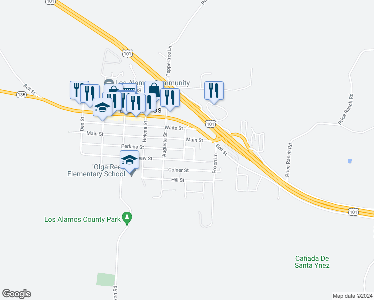 map of restaurants, bars, coffee shops, grocery stores, and more near 304 Wickenden Street in Los Alamos