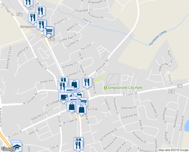 map of restaurants, bars, coffee shops, grocery stores, and more near 212 Emerald Park Court in Simpsonville