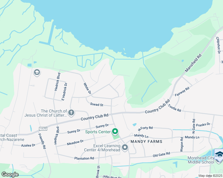 map of restaurants, bars, coffee shops, grocery stores, and more near 1107 Mickelson Way in Morehead City