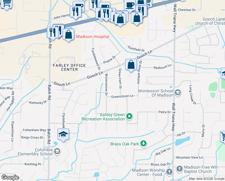 map of restaurants, bars, coffee shops, grocery stores, and more near 104 Oriley Court in Madison