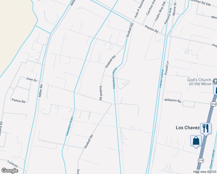 map of restaurants, bars, coffee shops, grocery stores, and more near 95 Seabell Road in Belen