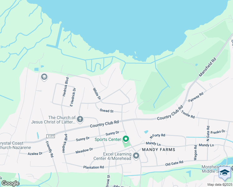 map of restaurants, bars, coffee shops, grocery stores, and more near Player Ln in Morehead City
