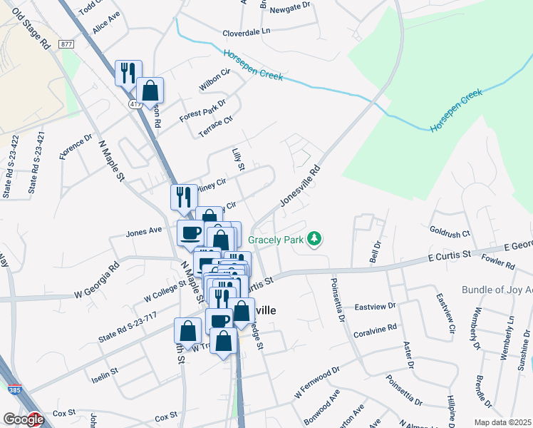 map of restaurants, bars, coffee shops, grocery stores, and more near 209 Jonesville Road in Simpsonville