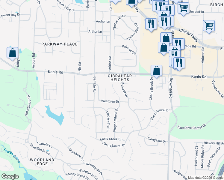 map of restaurants, bars, coffee shops, grocery stores, and more near 9 Westglen Cove in Little Rock