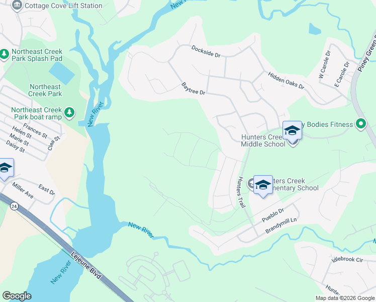 map of restaurants, bars, coffee shops, grocery stores, and more near 109 Long Acre Drive in Jacksonville