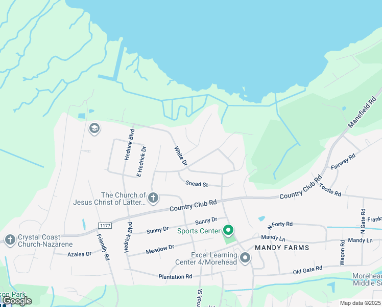 map of restaurants, bars, coffee shops, grocery stores, and more near 1104 Woods Court in Morehead City