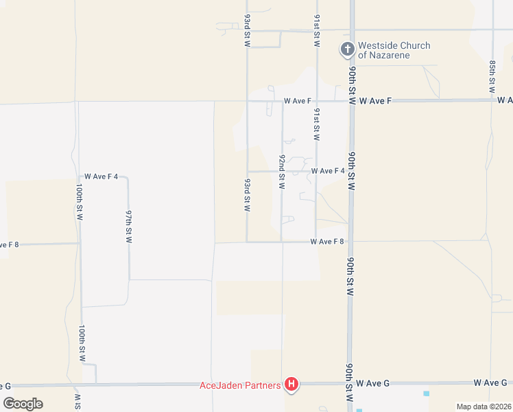 map of restaurants, bars, coffee shops, grocery stores, and more near 47306 93rd Street West in Lancaster