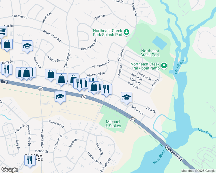 map of restaurants, bars, coffee shops, grocery stores, and more near 503 Corbin Street in Jacksonville