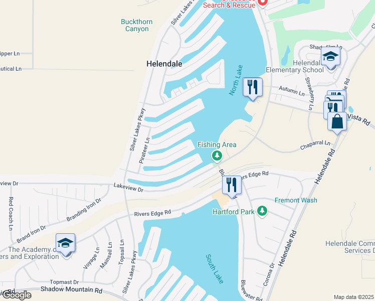 map of restaurants, bars, coffee shops, grocery stores, and more near 14493 Hurricane Lane in Helendale