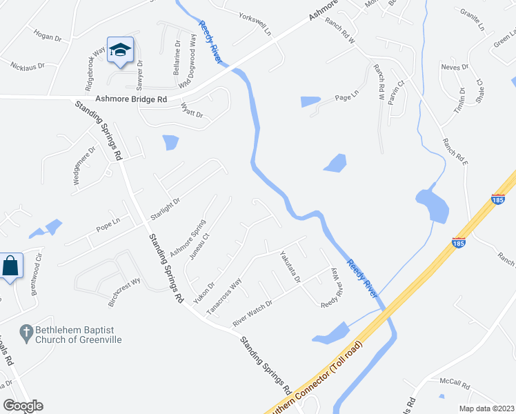 map of restaurants, bars, coffee shops, grocery stores, and more near 11 Dillingham Court in Greenville