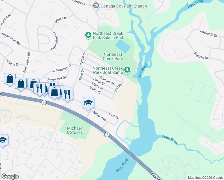 map of restaurants, bars, coffee shops, grocery stores, and more near Clea St in Jacksonville