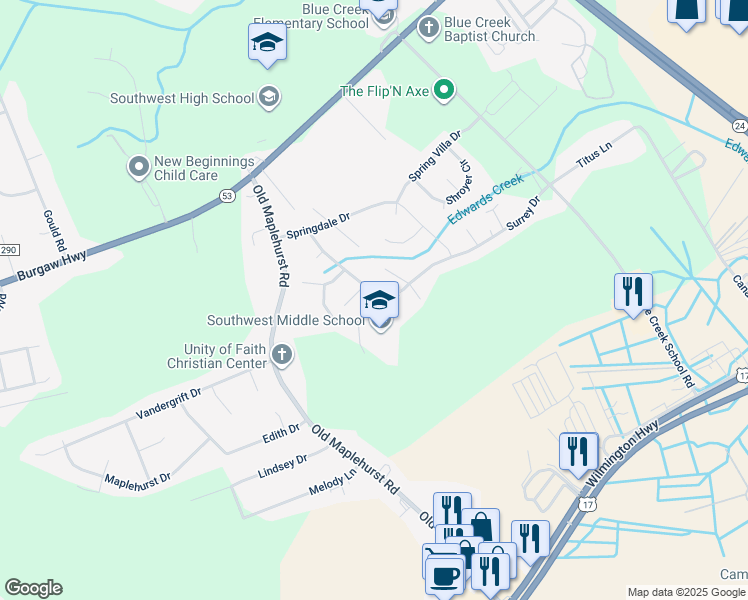 map of restaurants, bars, coffee shops, grocery stores, and more near 1058 Furia Drive in Jacksonville