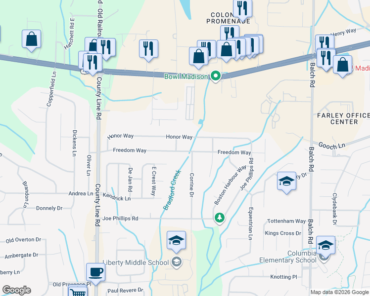 map of restaurants, bars, coffee shops, grocery stores, and more near 209 Honor Way in Madison