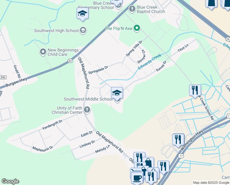 map of restaurants, bars, coffee shops, grocery stores, and more near 1052 Furia Drive in Jacksonville