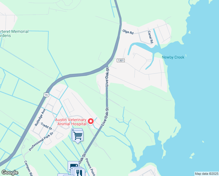 map of restaurants, bars, coffee shops, grocery stores, and more near 2158 U.S. 70 in Beaufort