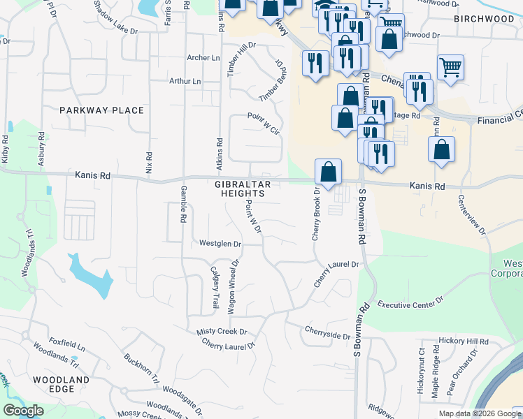 map of restaurants, bars, coffee shops, grocery stores, and more near 8 Pinto Point in Little Rock