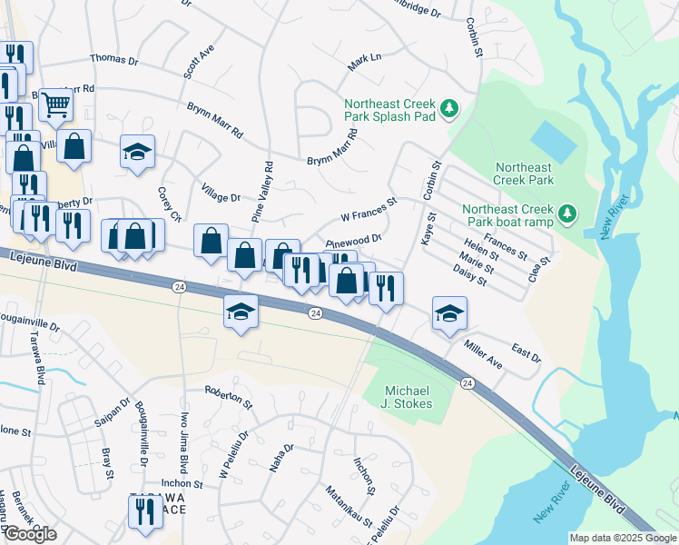 map of restaurants, bars, coffee shops, grocery stores, and more near 162 Cornerstone Place in Jacksonville