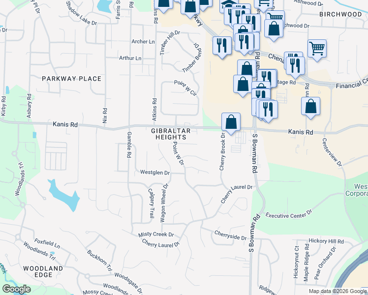 map of restaurants, bars, coffee shops, grocery stores, and more near 8 Pinto Point in Little Rock
