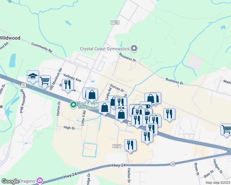 map of restaurants, bars, coffee shops, grocery stores, and more near 143 Zacchaeus Avenue in Newport