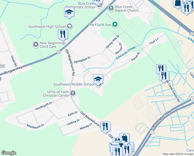 map of restaurants, bars, coffee shops, grocery stores, and more near 1058 Furia Drive in Jacksonville