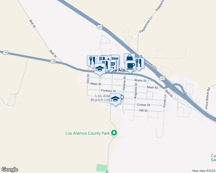 map of restaurants, bars, coffee shops, grocery stores, and more near 370 Main Street in Los Alamos