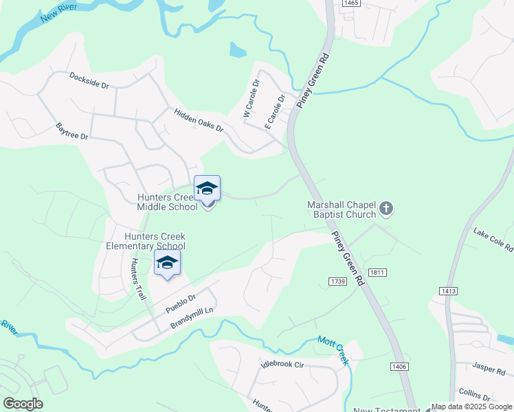 map of restaurants, bars, coffee shops, grocery stores, and more near 1-7 Hunters Trail in Jacksonville