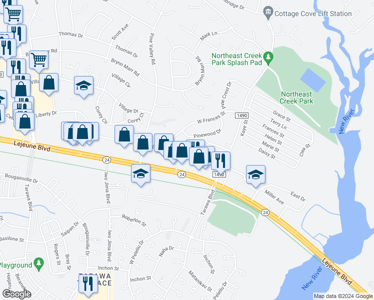 map of restaurants, bars, coffee shops, grocery stores, and more near 138 Cornerstone Place in Jacksonville