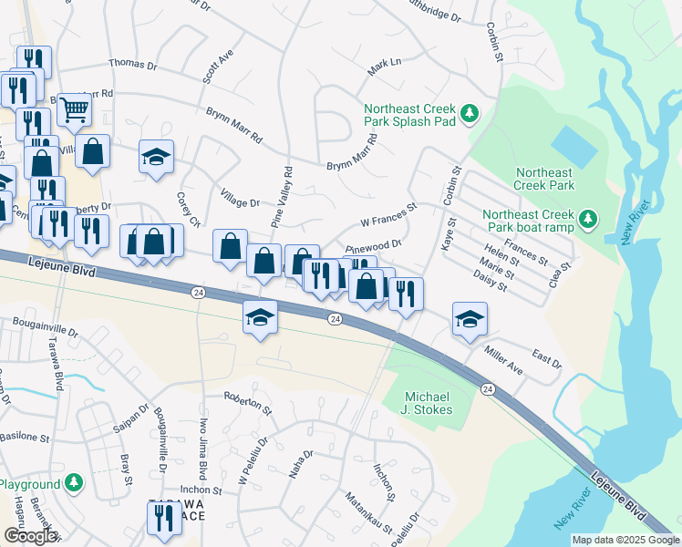 map of restaurants, bars, coffee shops, grocery stores, and more near 132 Cornerstone Place in Jacksonville