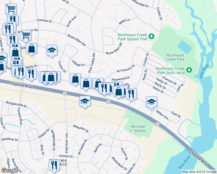 map of restaurants, bars, coffee shops, grocery stores, and more near 122 Cornerstone Place in Jacksonville