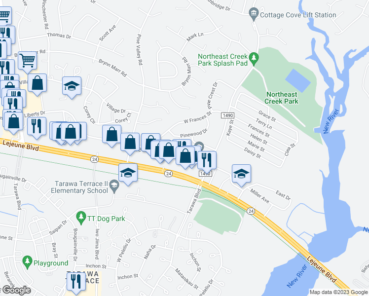 map of restaurants, bars, coffee shops, grocery stores, and more near 153 Cornerstone Place in Jacksonville