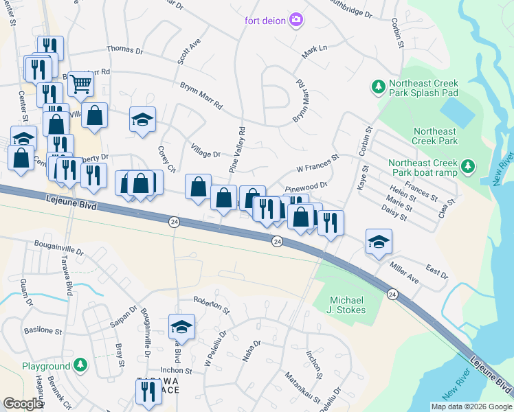 map of restaurants, bars, coffee shops, grocery stores, and more near 280 Liberty Drive in Jacksonville