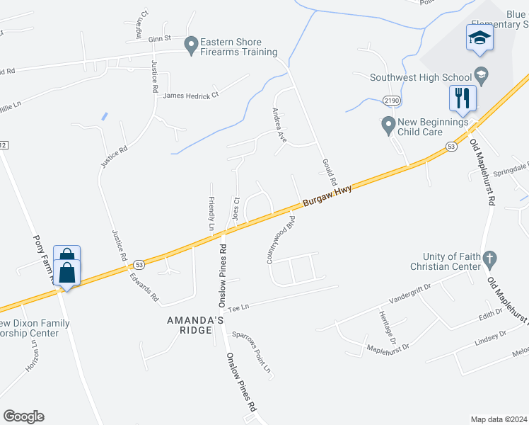 map of restaurants, bars, coffee shops, grocery stores, and more near 1796 Burgaw Highway in Jacksonville