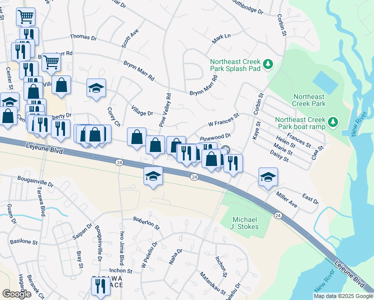 map of restaurants, bars, coffee shops, grocery stores, and more near 102 Cornerstone Place in Jacksonville