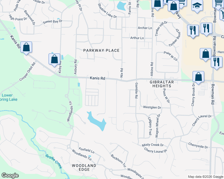 map of restaurants, bars, coffee shops, grocery stores, and more near 1223 White Road in Little Rock