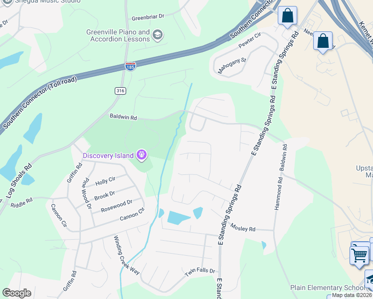 map of restaurants, bars, coffee shops, grocery stores, and more near 106 Sentry Way in Simpsonville