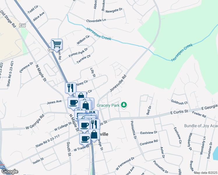 map of restaurants, bars, coffee shops, grocery stores, and more near 210 South Pliney Circle in Simpsonville