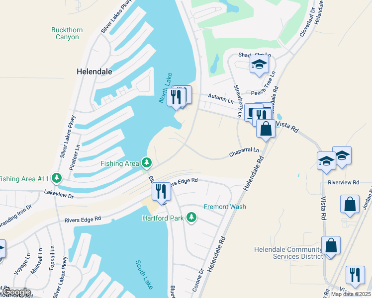 map of restaurants, bars, coffee shops, grocery stores, and more near 27005 Lakeview Drive in Helendale