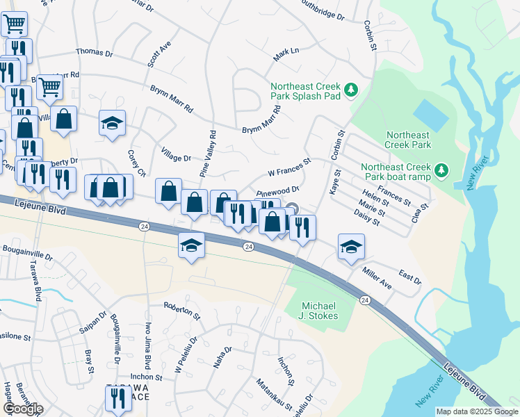 map of restaurants, bars, coffee shops, grocery stores, and more near 145 Cornerstone Place in Jacksonville