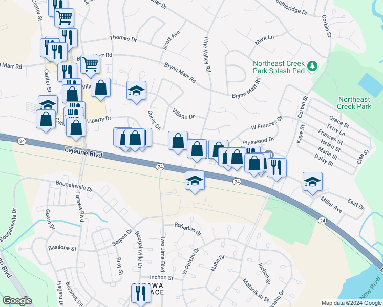 map of restaurants, bars, coffee shops, grocery stores, and more near 515 Black Pearl Circle in Jacksonville