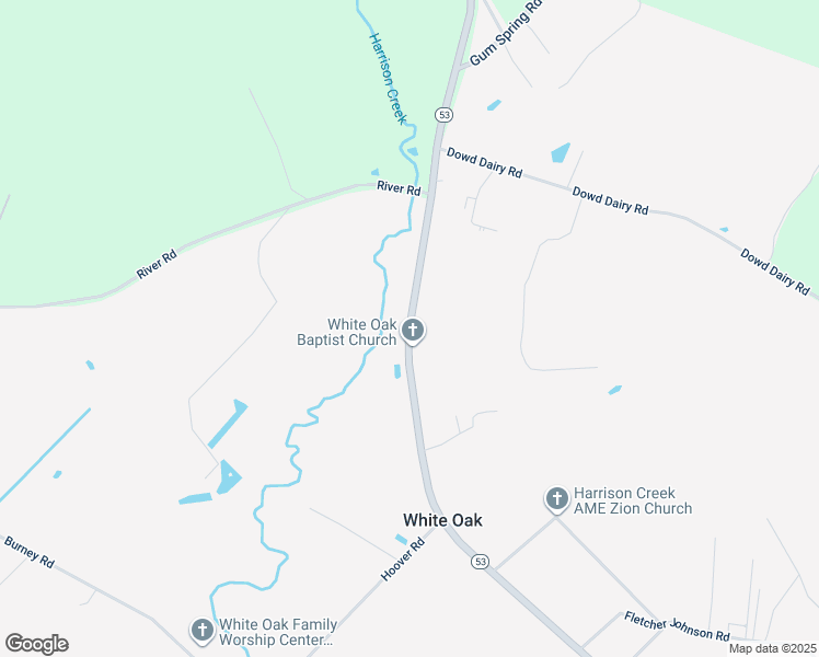 map of restaurants, bars, coffee shops, grocery stores, and more near North Carolina 53 in White Oak