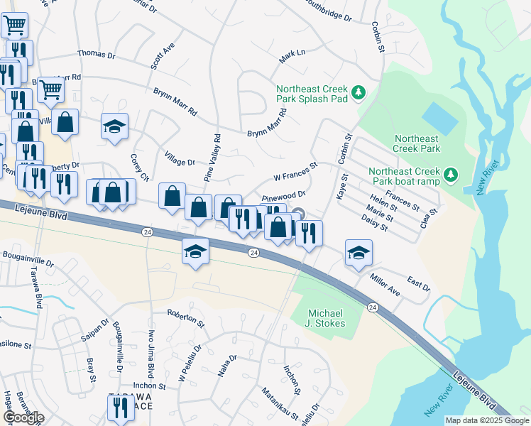 map of restaurants, bars, coffee shops, grocery stores, and more near 143 Cornerstone Place in Jacksonville