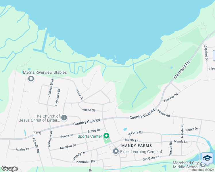 map of restaurants, bars, coffee shops, grocery stores, and more near 3311 Player Lane in Morehead City