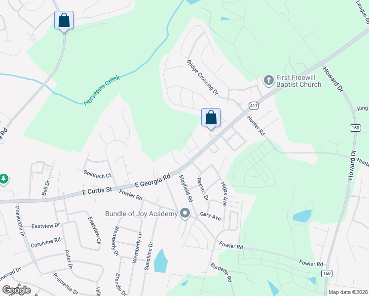 map of restaurants, bars, coffee shops, grocery stores, and more near 1101B East Georgia Road in Simpsonville