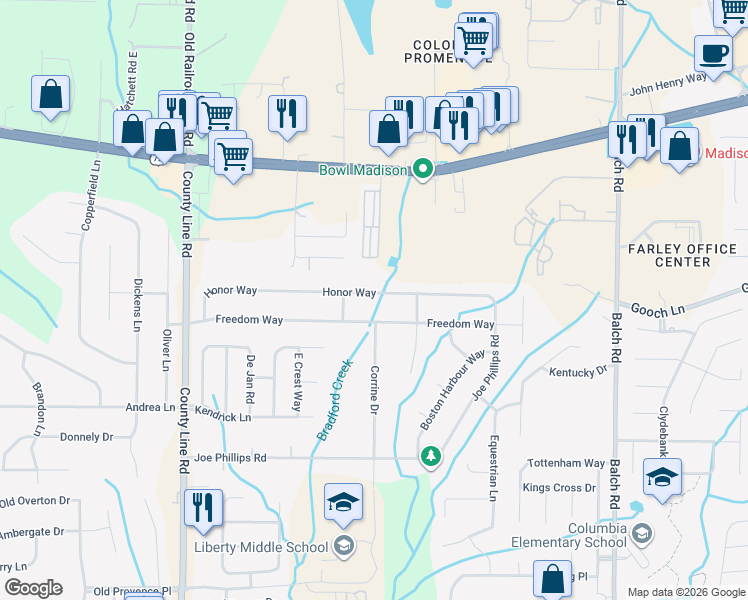 map of restaurants, bars, coffee shops, grocery stores, and more near 209 Honor Way in Madison