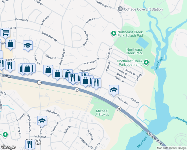 map of restaurants, bars, coffee shops, grocery stores, and more near Hammock Lane in Jacksonville