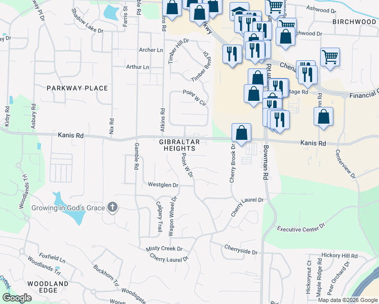 map of restaurants, bars, coffee shops, grocery stores, and more near 8 Pinto Point in Little Rock