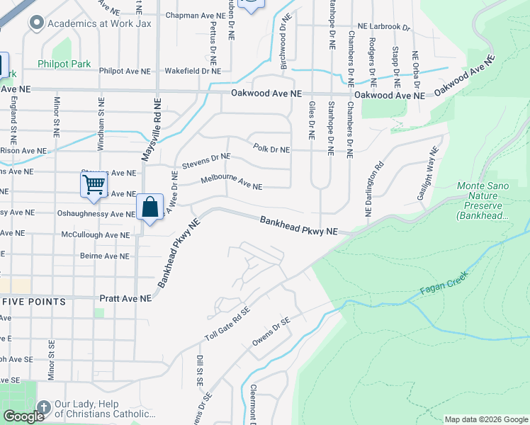 map of restaurants, bars, coffee shops, grocery stores, and more near 2016 Wooddale Drive Northeast in Huntsville