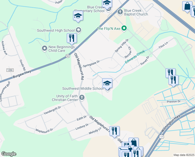 map of restaurants, bars, coffee shops, grocery stores, and more near 1203 Gerald Drive in Jacksonville